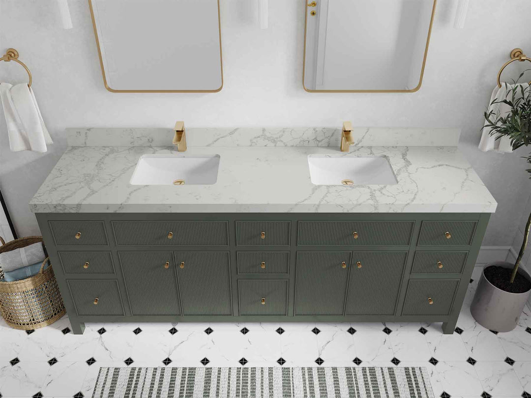 Sonoma 84 in W x 22 in D Free Standing Reeded Double Sink Bathroom Vanity | 
              
                Pewter Green
                
                  
             - SON_PGN_WHQZ_84D - photo №36