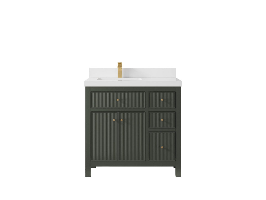 Sonoma 36 in. W x 22 in. D Left Offset Sink Bathroom Vanity in Pewter Green with 2 in. White Quartz Countertop