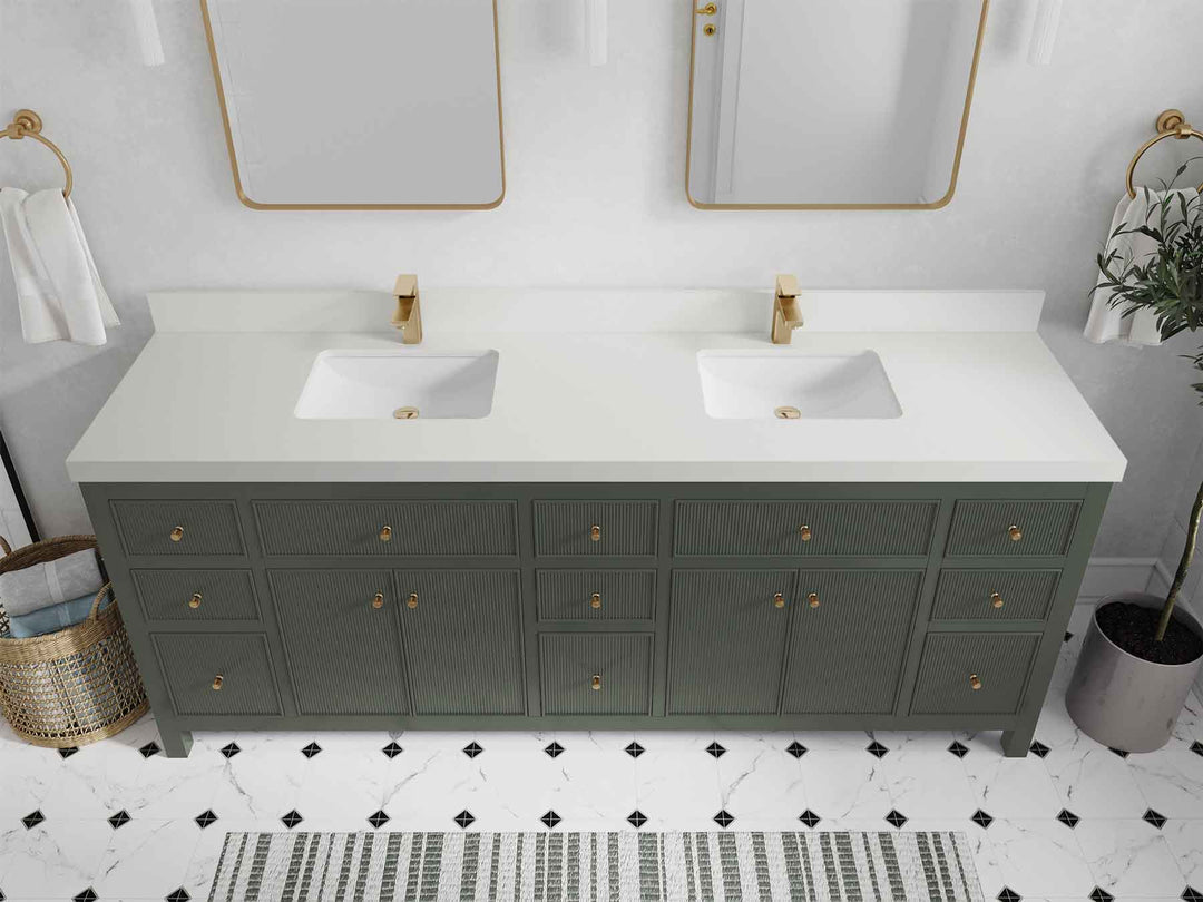 Sonoma 84 in W x 22 in D Free Standing Reeded Double Sink Bathroom Vanity | 
              
                Pewter Green
                
                  
             - SON_PGN_WHQZ_84D - photo №8
