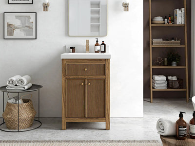 Sonoma Teak Wood 24-inch bathroom vanity in Dark Natural Teak, front bathroom view