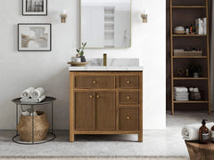 Sonoma Reeded Teak Wood 36 in. W x 22 in. D Center Sink Bathroom Vanity - photo 4