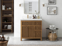 Sonoma Reeded Teak Wood 36 in. W x 22 in. D Left Offset Sink Bathroom Vanity - photo 4