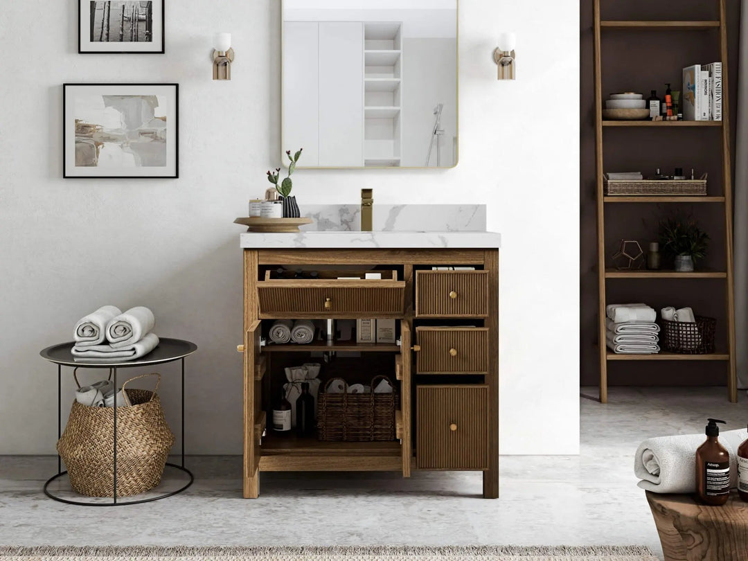 Sonoma Teak Wood 36 in. W x 22 in. D Center Sink Bathroom Vanity