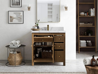 Sonoma Reeded Teak Wood 36 in. W x 22 in. D Center Sink Bathroom Vanity