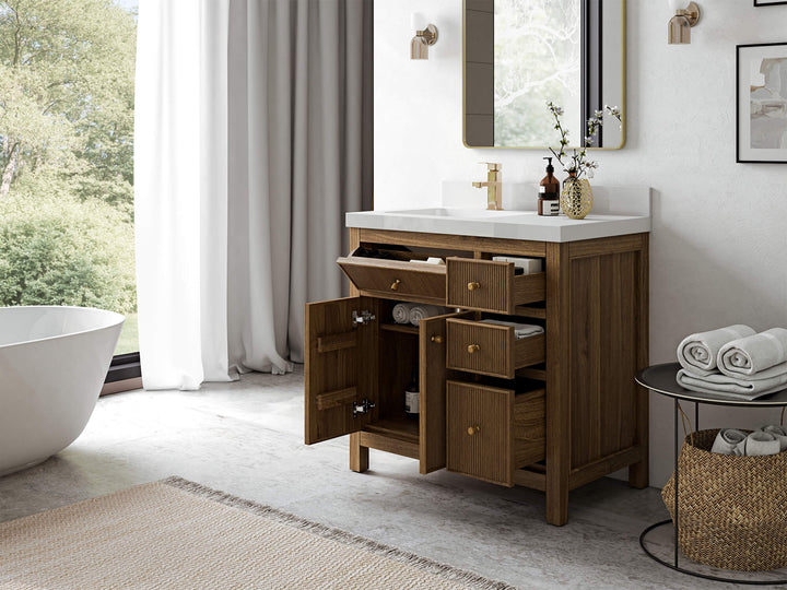Sonoma Teak Wood 36 in. W x 22 in. D Left Offset Sink Bathroom Vanity - photo 5