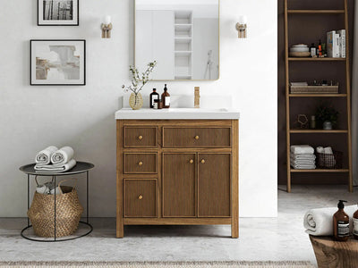 Sonoma Reeded Teak Wood 36 in. W x 22 in. D with Center Sink Premium Bathroom Vanity