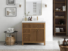Sonoma Reeded Teak Wood 36 in. W x 22 in. D Right Offset Sink Bathroom Vanity - photo 4