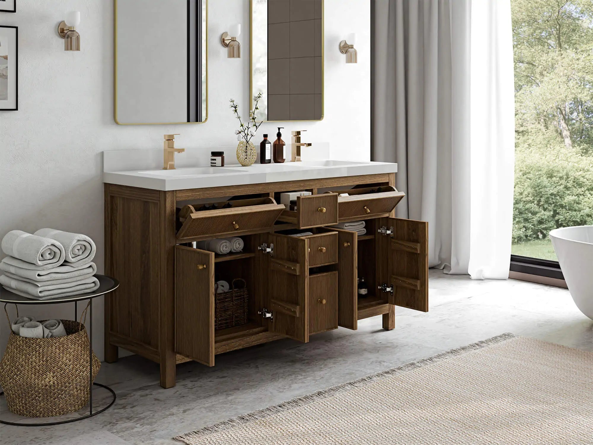 Sonoma Teak Wood 60 in. W x 22 in. D Double Sink Bathroom Vanity - Willow Bath and Vanity