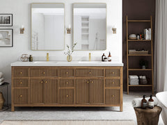 Sonoma Reeded Teak Wood 84 in. W x 22 in. D Double Sink Bathroom Vanity - photo 4