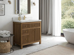 Sonoma Reeded Teak Wood 36 in. W x 22 in. D with Center Sink Premium Bathroom Vanity - photo 2