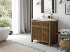 Sonoma Reeded Teak Wood 36 in. W x 22 in. D Left Offset Sink Bathroom Vanity - photo 2