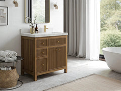 Sonoma Reeded Teak Wood 36 in. W x 22 in. D Right Offset Sink Bathroom Vanity - photo 2