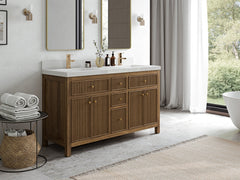 Sonoma Reeded Teak Wood 60 in. W x 22 in. D Double Sink Bathroom Vanity - photo 2