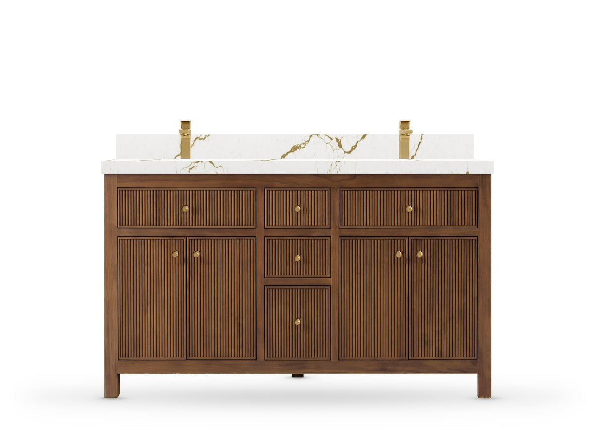 Sonoma Reeded Teak Wood 60 in. W x 22 in. D Double Sink Bathroom Vanity
