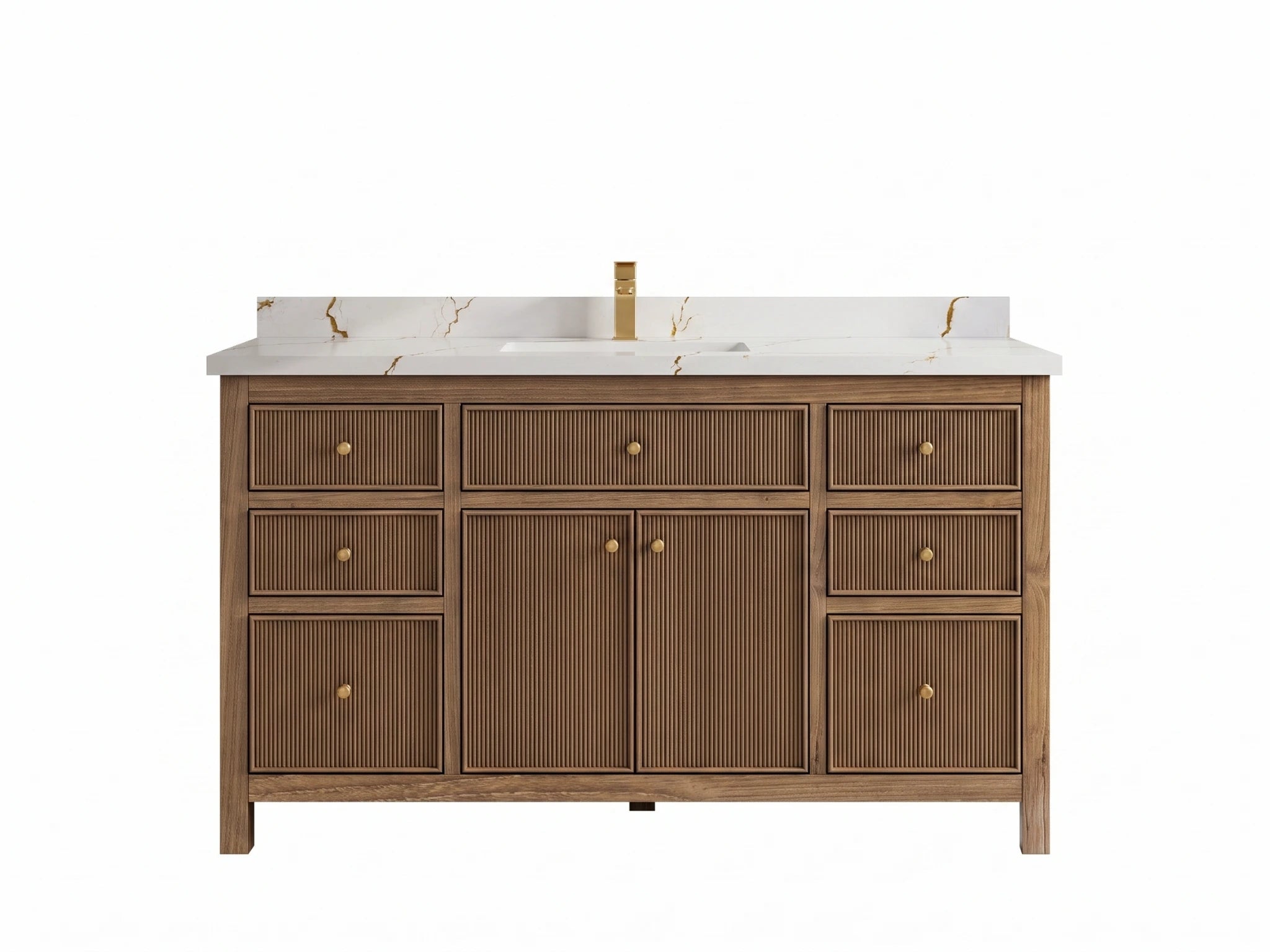 Sonoma Reeded Teak Wood 60 in. W x 22 in. D Single Sink Bathroom Vanity