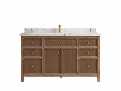 Sonoma Reeded Teak Wood 60 in. W x 22 in. D Single Sink Bathroom Vanity