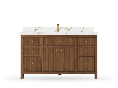 Sonoma Reeded Teak Wood 60 in. W x 22 in. D Single Sink Bathroom Vanity