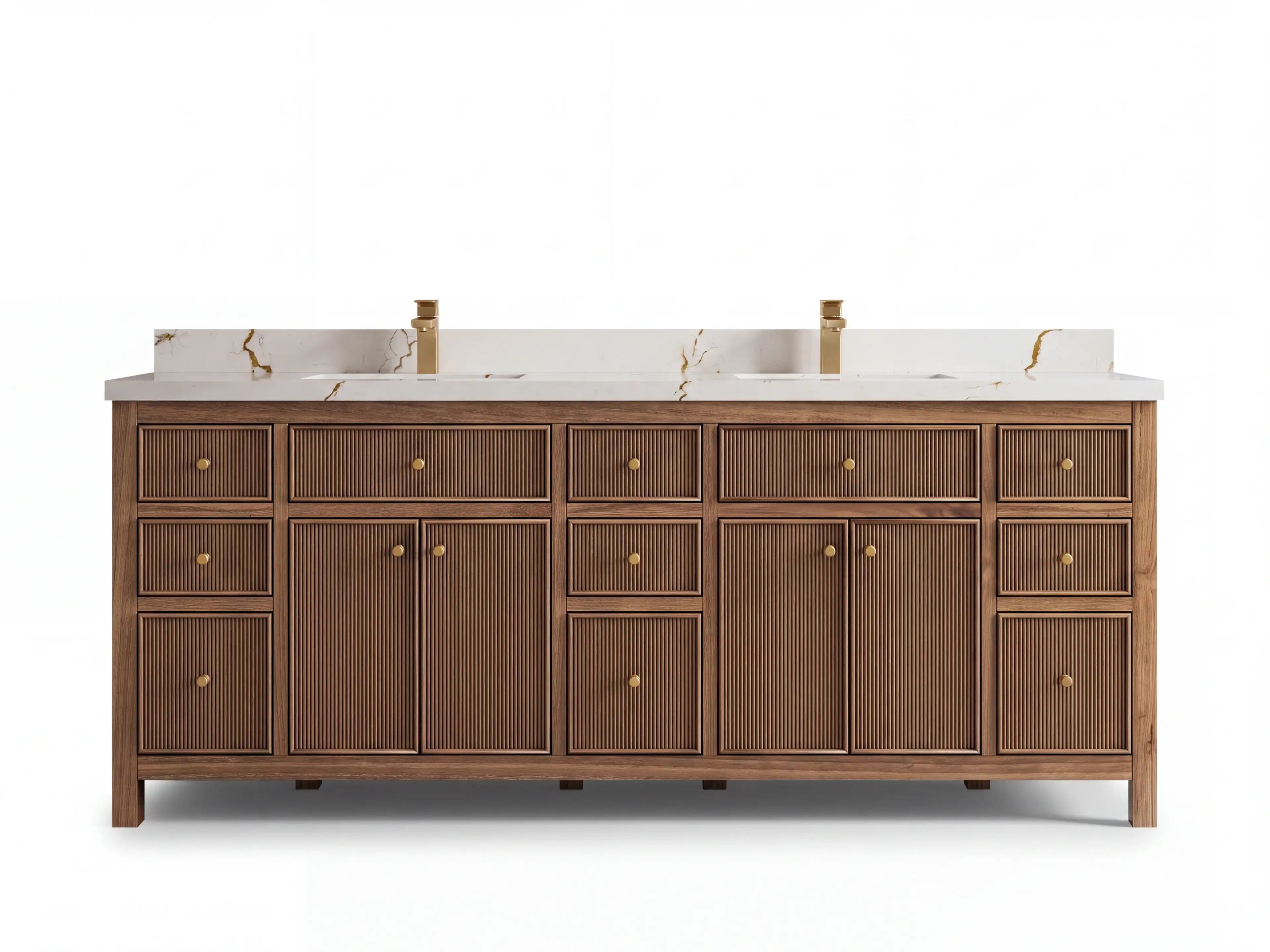 Sonoma Reeded Teak Wood 84 in. W x 22 in. D Double Sink Bathroom Vanity