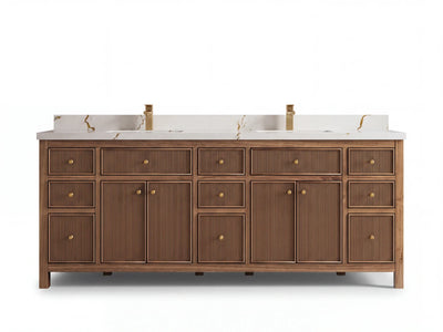Sonoma Reeded Teak Wood 84 in. W x 22 in. D Double Sink Bathroom Vanity