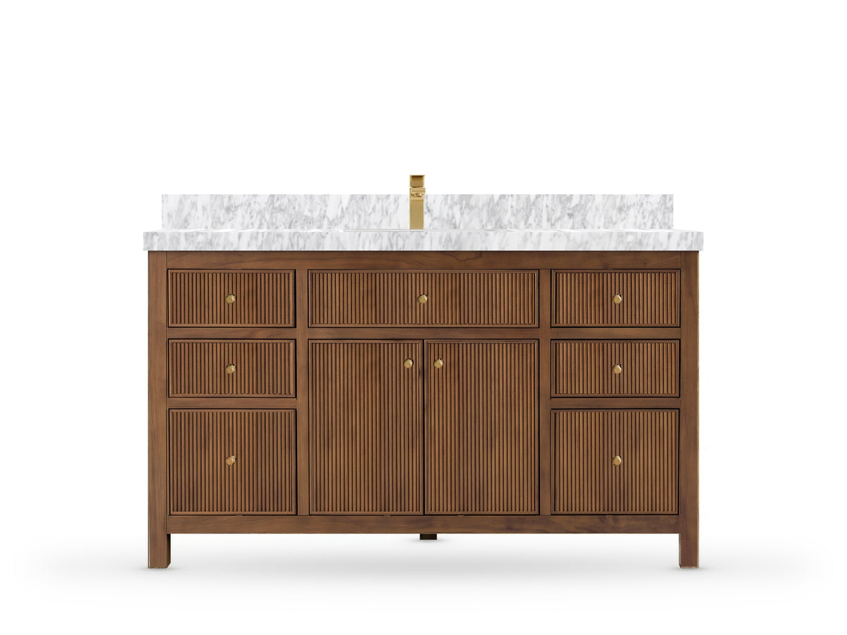 Sonoma Reeded Teak Wood 60 in. W x 22 in. D Single Sink Bathroom Vanity