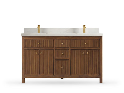 Sonoma Reeded Teak Wood 60 in. W x 22 in. D Double Sink Bathroom Vanity