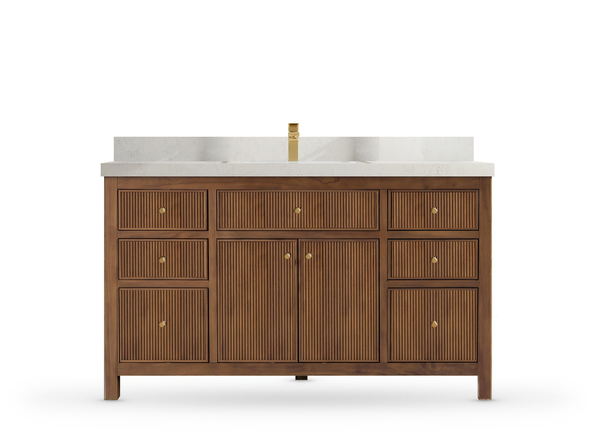 Sonoma Reeded Teak Wood 60 in. W x 22 in. D Single Sink Bathroom Vanity