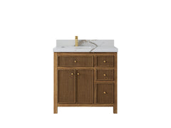Sonoma Reeded Teak Wood 36 in. W x 22 in. D Left Offset Sink Bathroom Vanity - photo 7