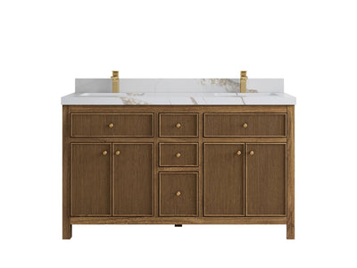 Sonoma Reeded Teak Wood 60 in. W x 22 in. D Double Sink Bathroom Vanity