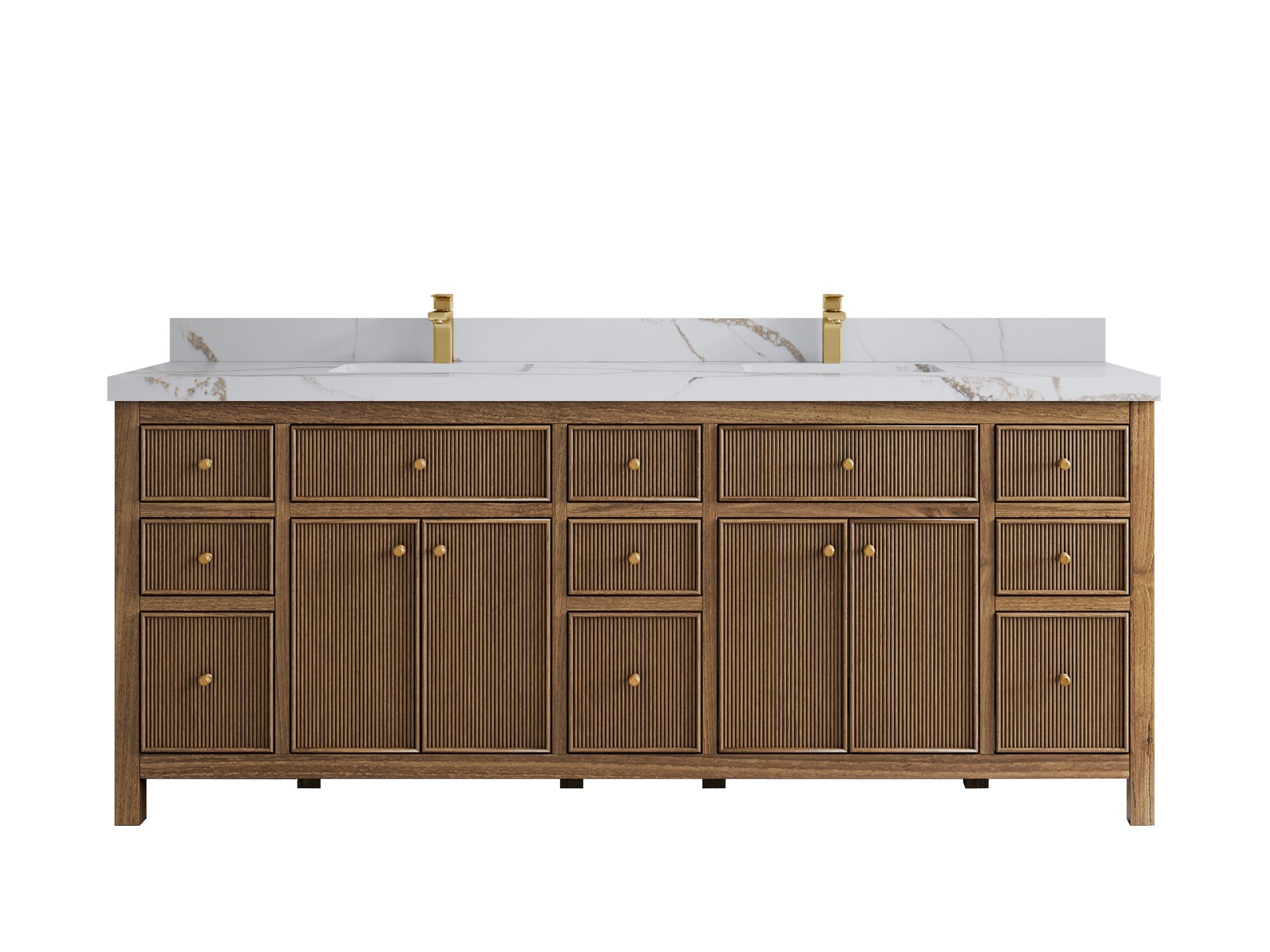 Sonoma Reeded Teak Wood 84 in. W x 22 in. D Double Sink Bathroom Vanity
