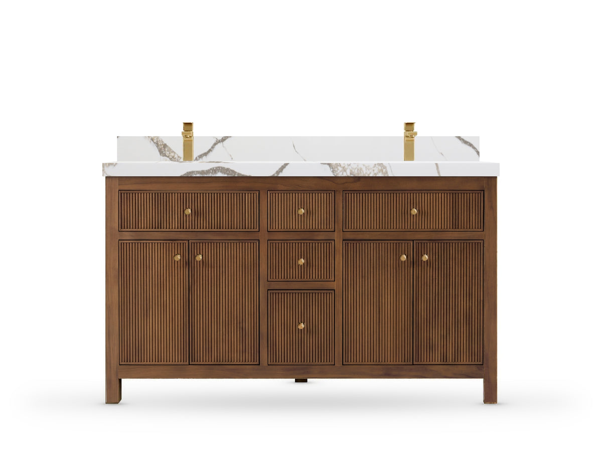 Sonoma Reeded Teak Wood 60 in. W x 22 in. D Double Sink Bathroom Vanity