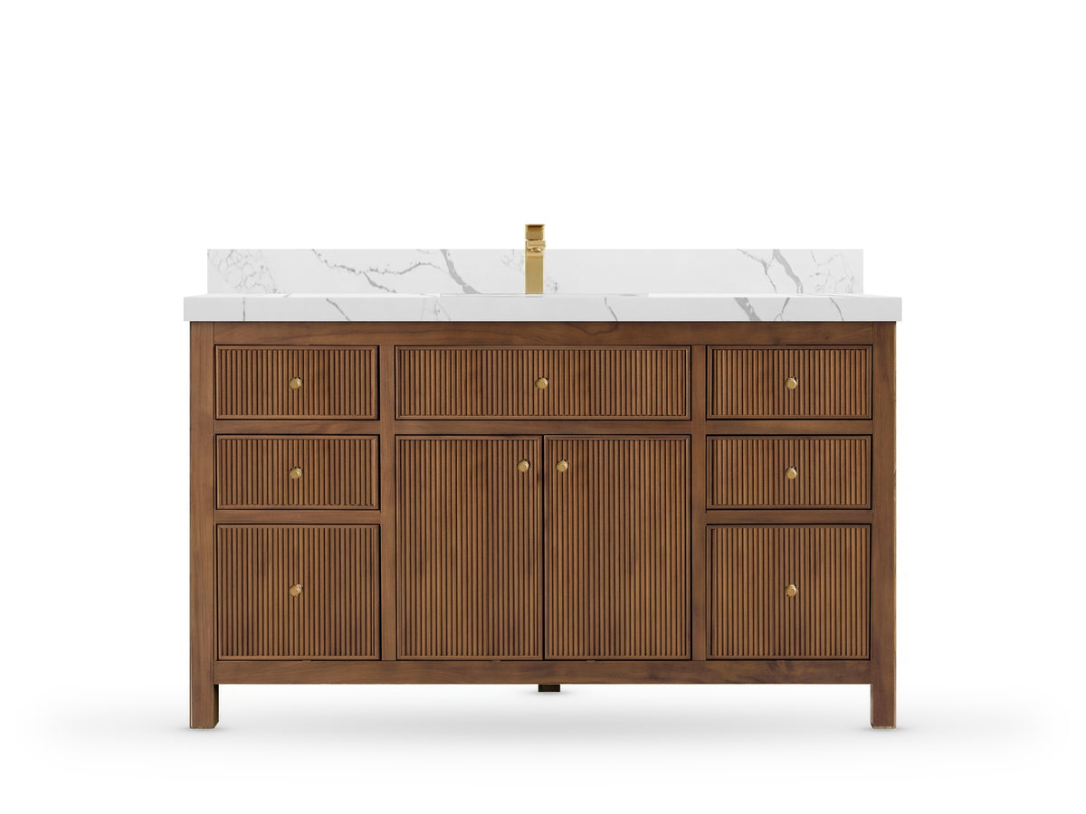 Sonoma Reeded Teak Wood 60 in. W x 22 in. D Single Sink Bathroom Vanity