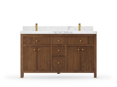 Sonoma Reeded Teak Wood 60 in. W x 22 in. D Double Sink Bathroom Vanity