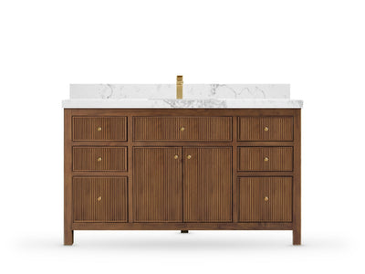Sonoma Reeded Teak Wood 60 in. W x 22 in. D Single Sink Bathroom Vanity