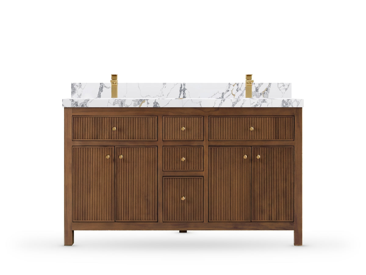 Sonoma Reeded Teak Wood 60 in. W x 22 in. D Double Sink Bathroom Vanity