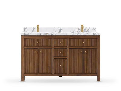 Sonoma Reeded Teak Wood 60 in. W x 22 in. D Double Sink Bathroom Vanity