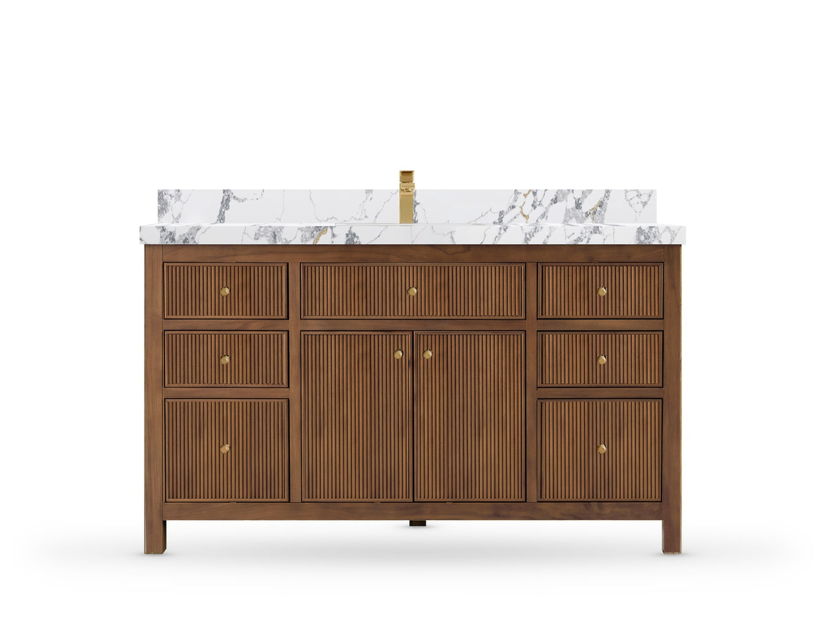 Sonoma Reeded Teak Wood 60 in. W x 22 in. D Single Sink Bathroom Vanity