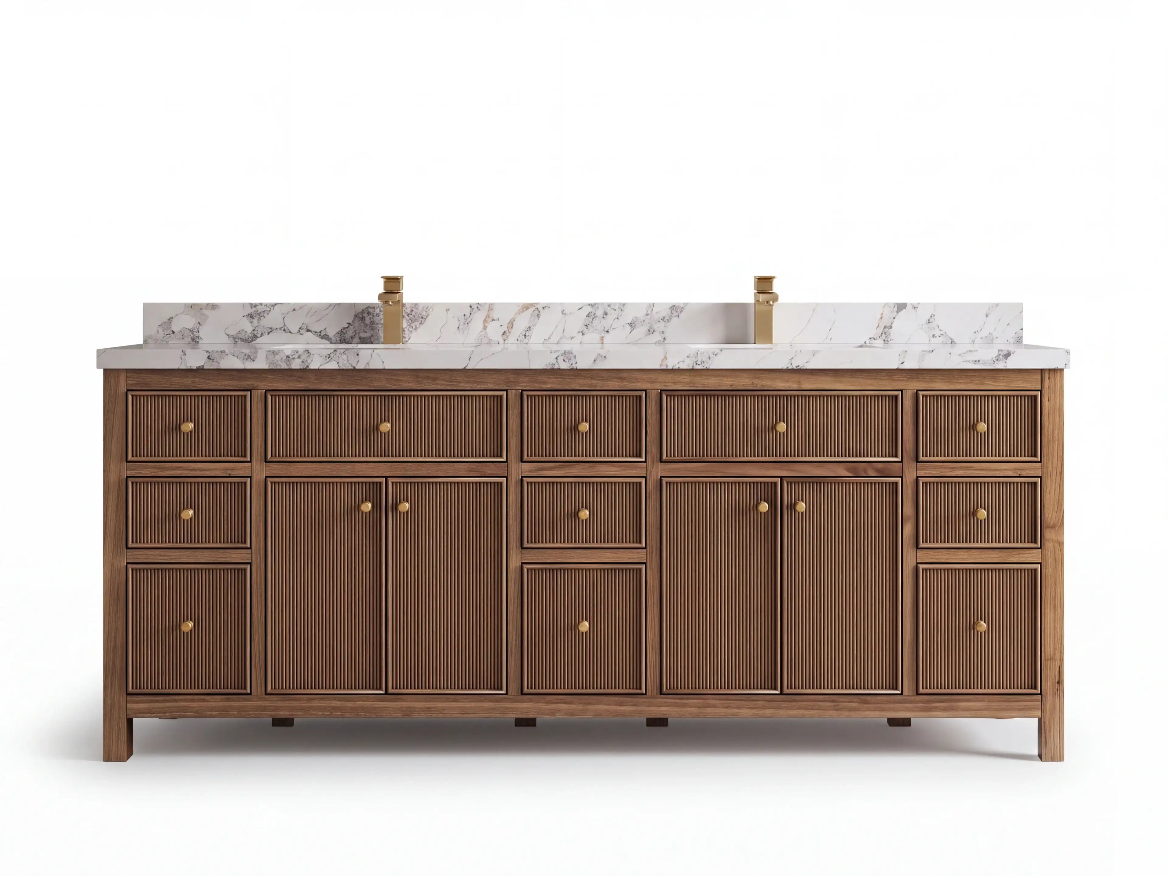 Sonoma Reeded Teak Wood 84 in. W x 22 in. D Double Sink Bathroom Vanity