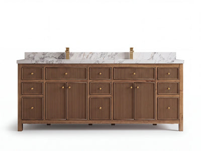Sonoma Reeded Teak Wood 84 in. W x 22 in. D Double Sink Bathroom Vanity