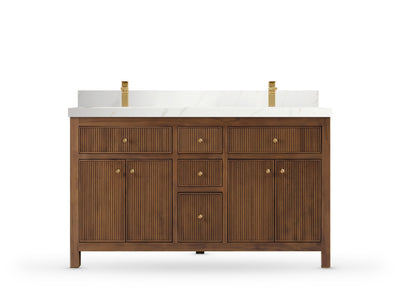 Sonoma Reeded Teak Wood 60 in. W x 22 in. D Double Sink Bathroom Vanity