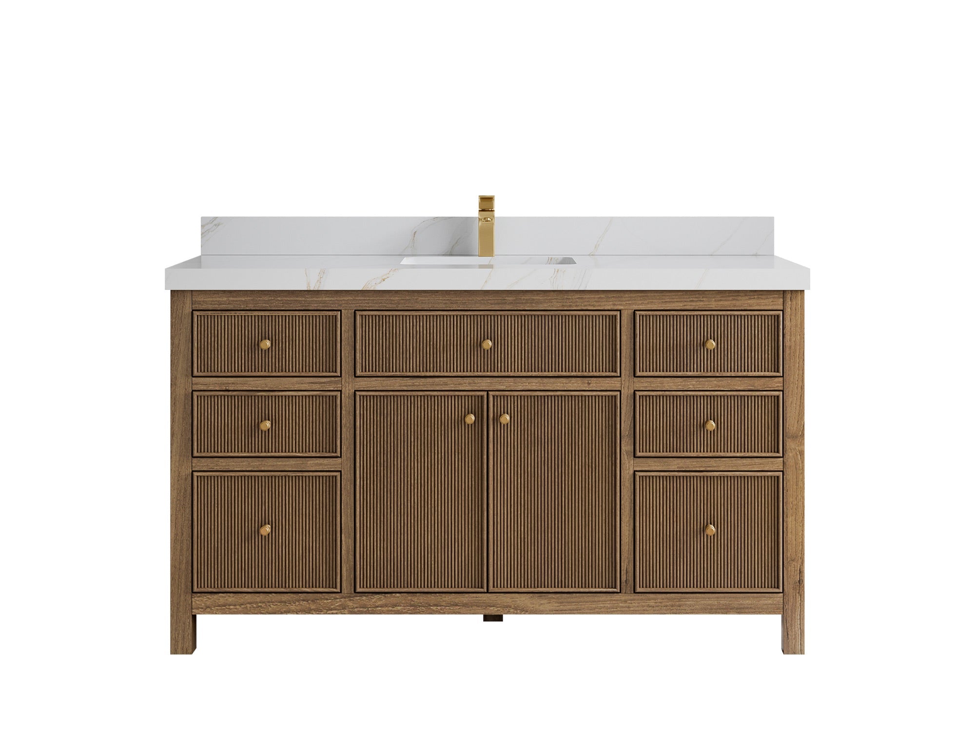 Sonoma Reeded Teak Wood 60 in. W x 22 in. D Single Sink Bathroom Vanity