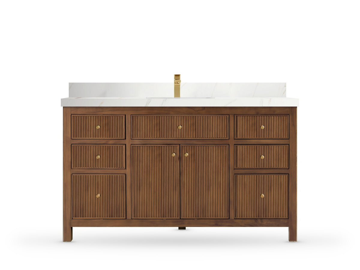 Sonoma Reeded Teak Wood 60 in. W x 22 in. D Single Sink Bathroom Vanity