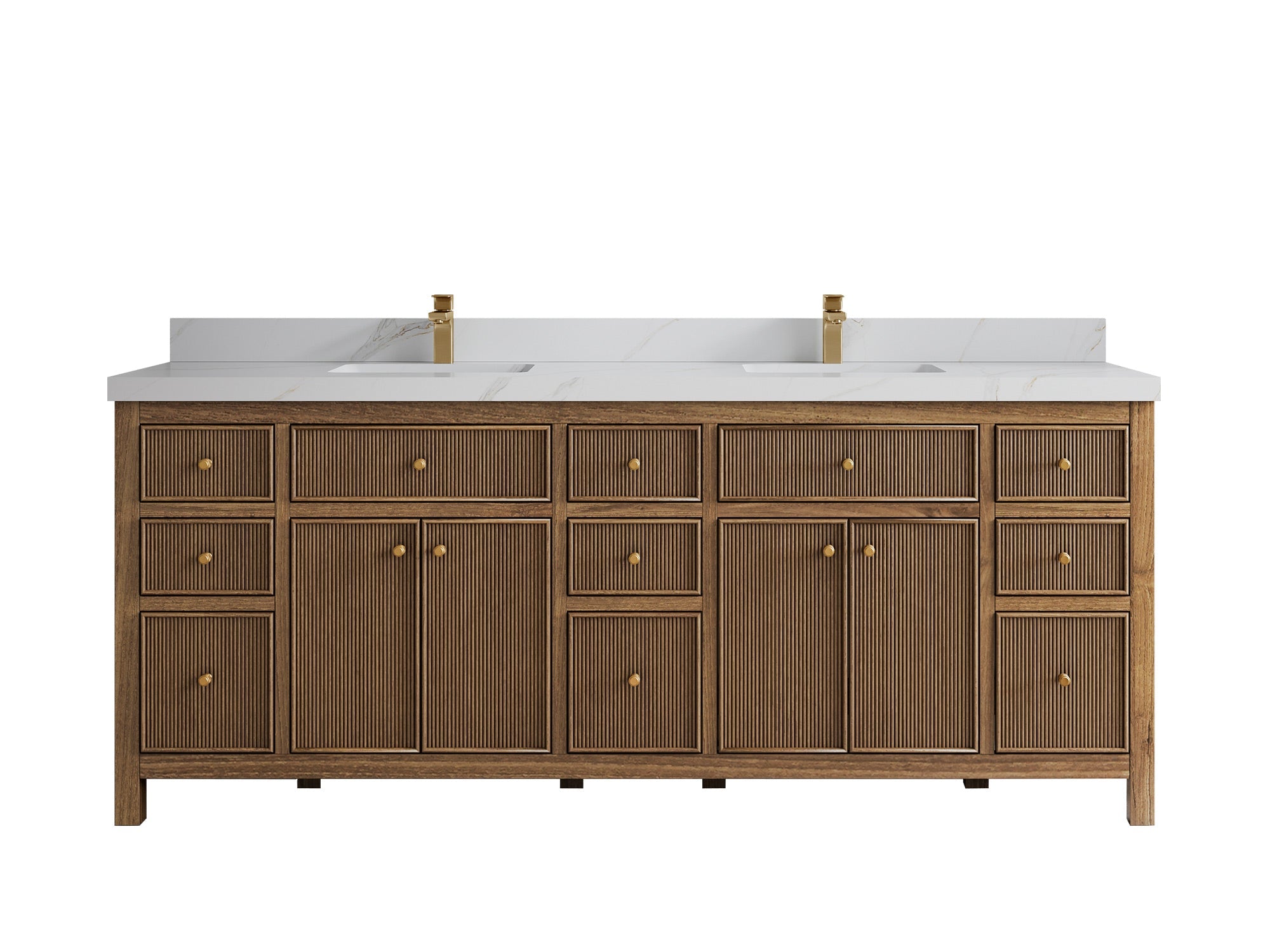 Sonoma Reeded Teak Wood 84 in. W x 22 in. D Double Sink Bathroom Vanity