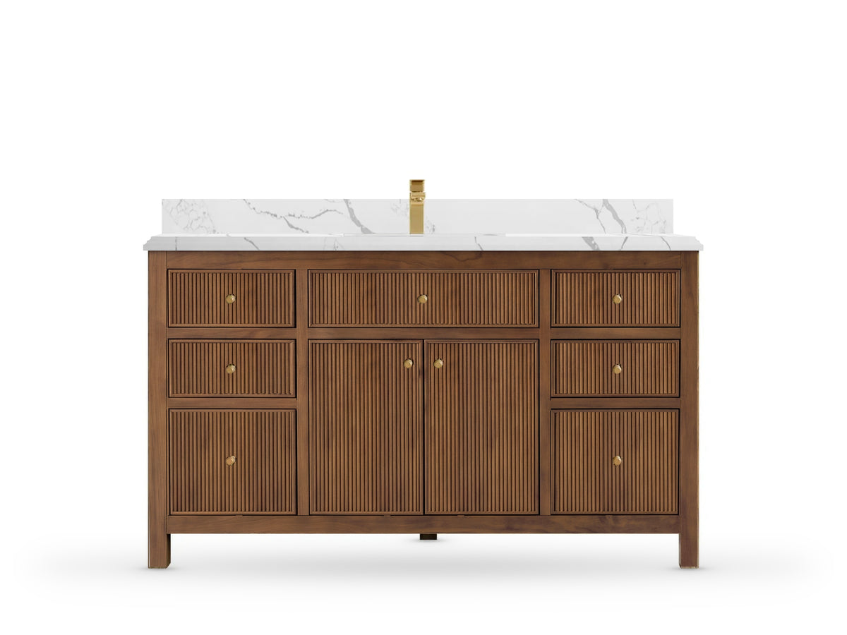 Sonoma Reeded Teak Wood 60 in. W x 22 in. D Single Sink Bathroom Vanity