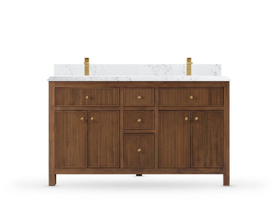 Sonoma Reeded Teak Wood 60 in. W x 22 in. D Double Sink Bathroom Vanity