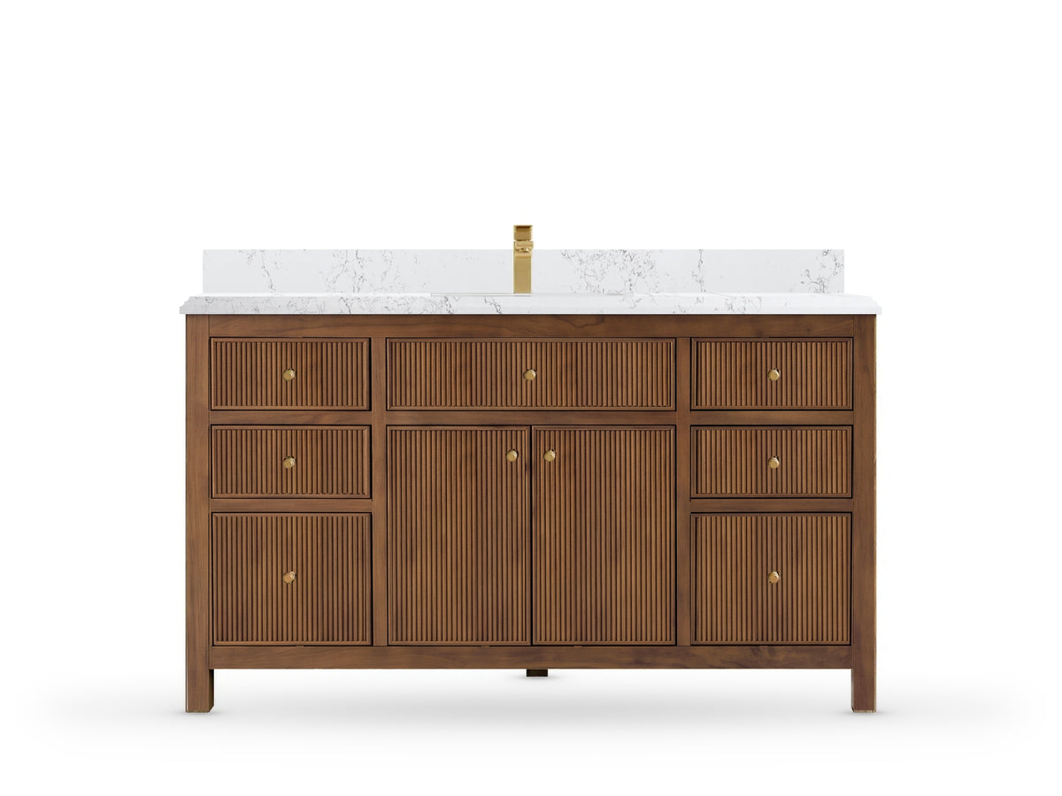 Sonoma Reeded Teak Wood 60 in. W x 22 in. D Single Sink Bathroom Vanity