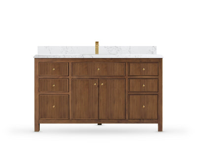 Sonoma Reeded Teak Wood 60 in. W x 22 in. D Single Sink Bathroom Vanity