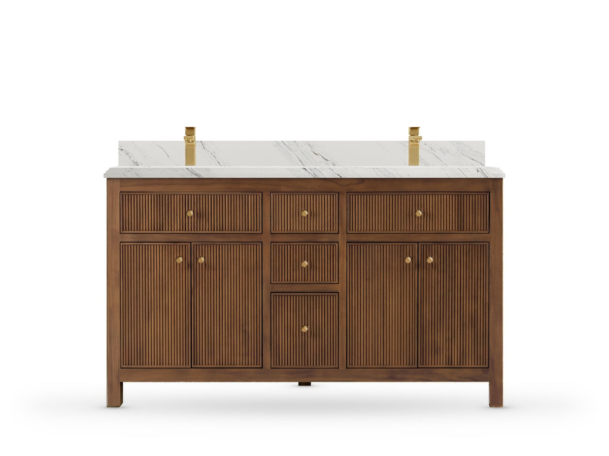 Sonoma Reeded Teak Wood 60 in. W x 22 in. D Double Sink Bathroom Vanity
