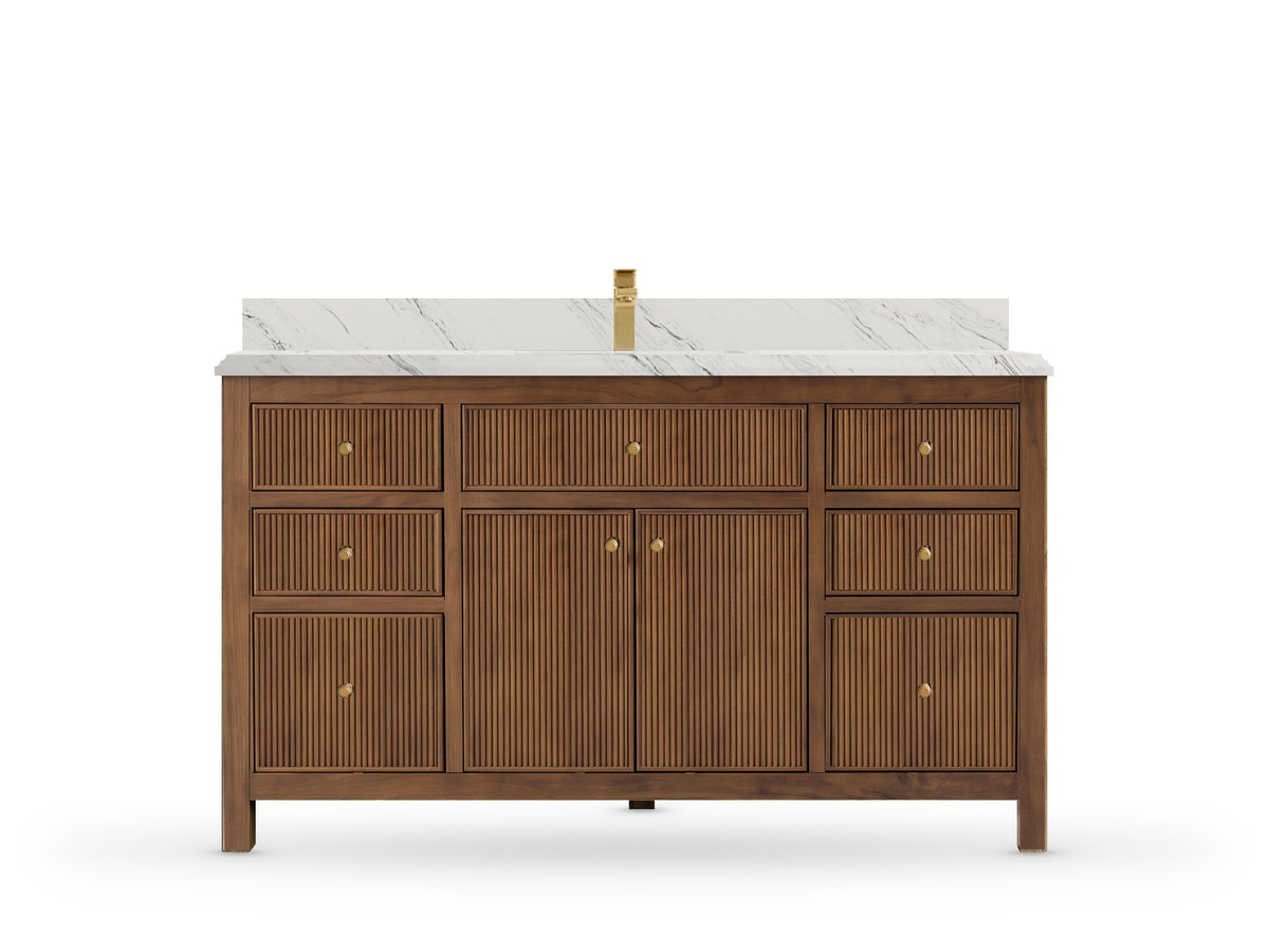 Sonoma Reeded Teak Wood 60 in. W x 22 in. D Single Sink Bathroom Vanity