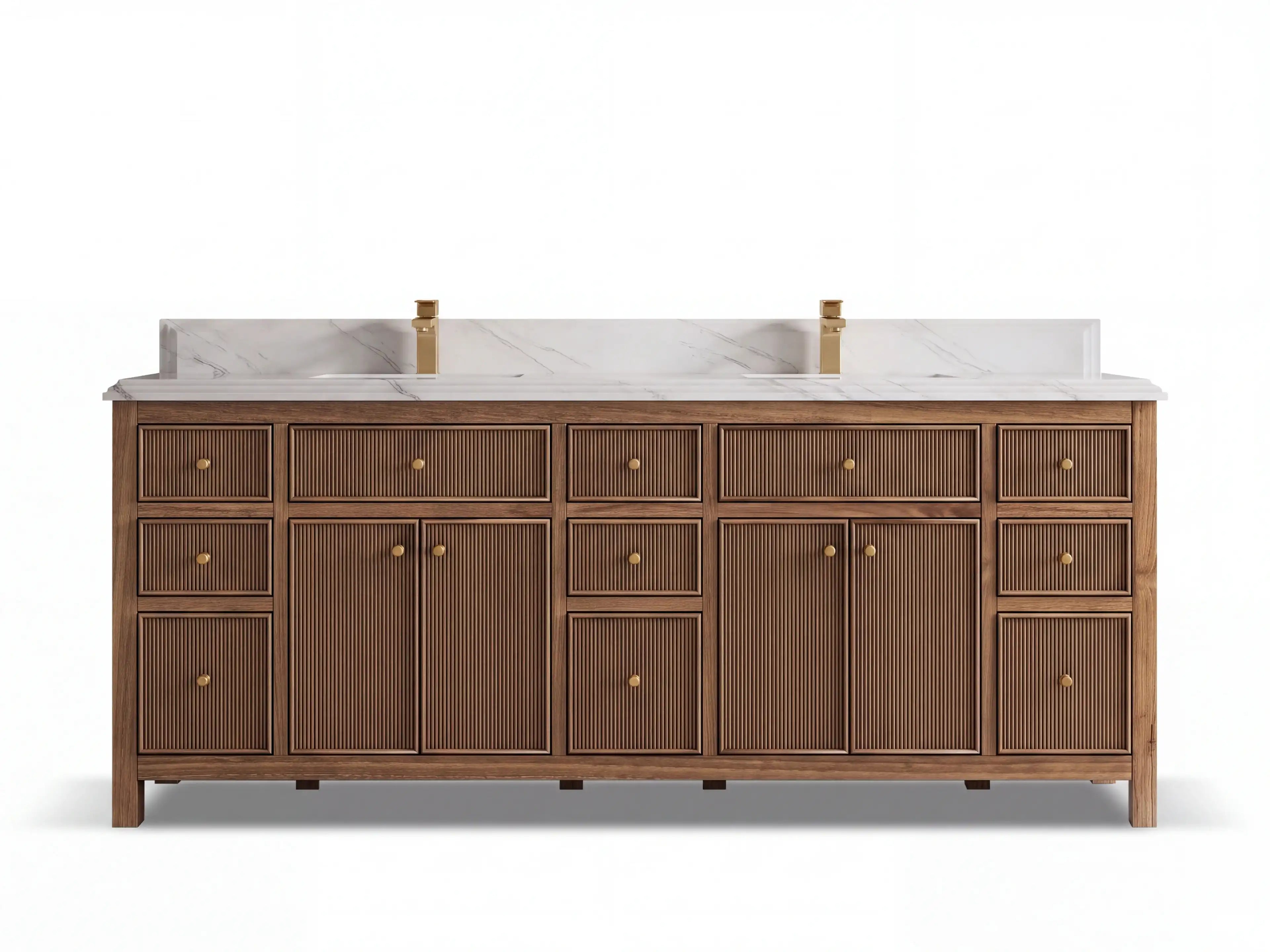 Sonoma Reeded Teak Wood 84 in. W x 22 in. D Double Sink Bathroom Vanity