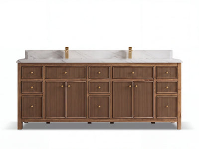Sonoma Reeded Teak Wood 84 in. W x 22 in. D Double Sink Bathroom Vanity